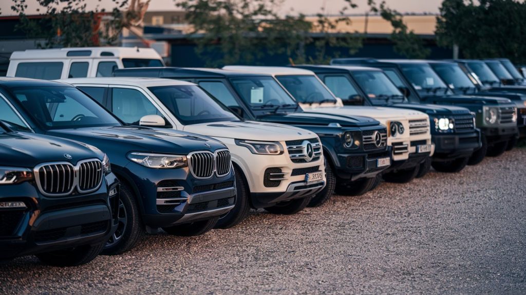 A fleet of luxury SUVs